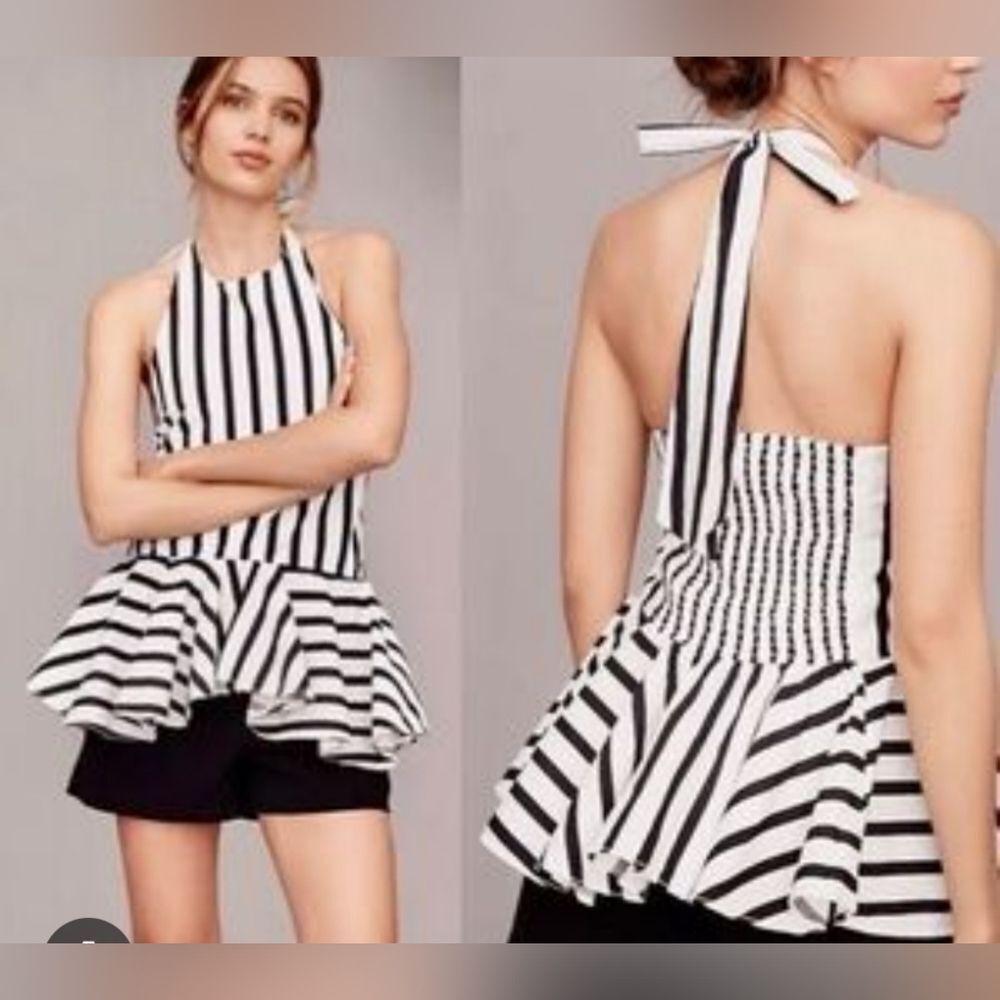 Anthropologie Maeve Halter Drop-Waist Peplum Top size L